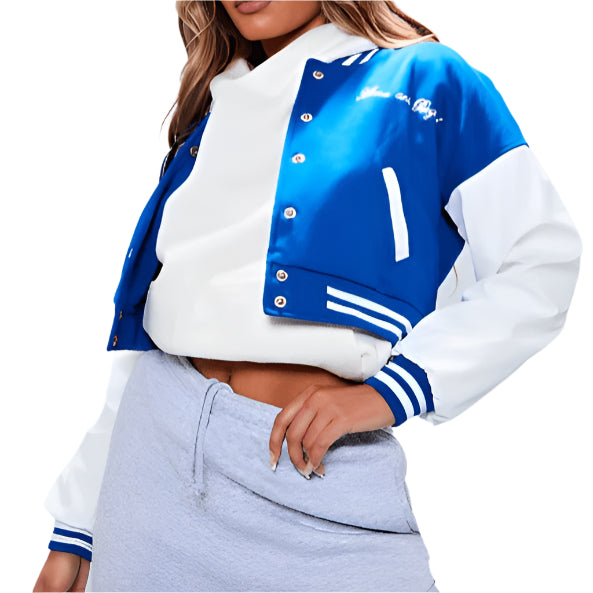 Women's Blue Varsity Leather Bomber Jacket - AMSEL LEATHERS