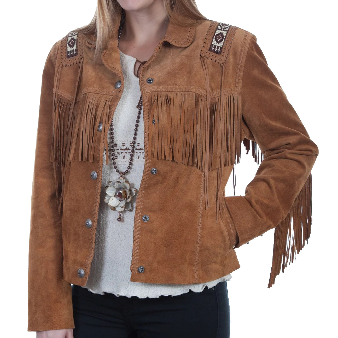 Women's Bourbon Boar Suede Laced Jacket - AMSEL LEATHERS