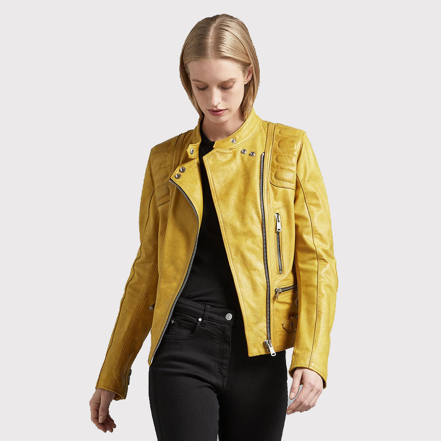 Bright Yellow Women's Leather Jacket - AMSEL LEATHERS