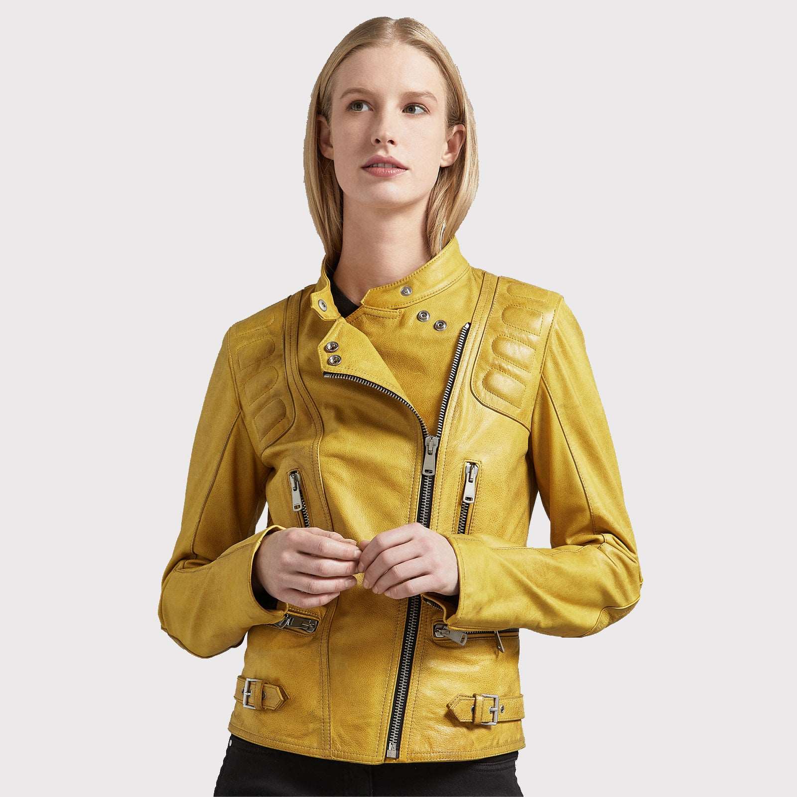 Bright Yellow Women's Leather Jacket - AMSEL LEATHERS