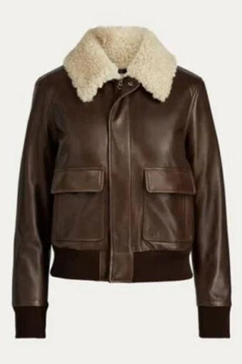 Women's Brown Aviator Sherpa Leather Jacket - AMSEL LEATHERS