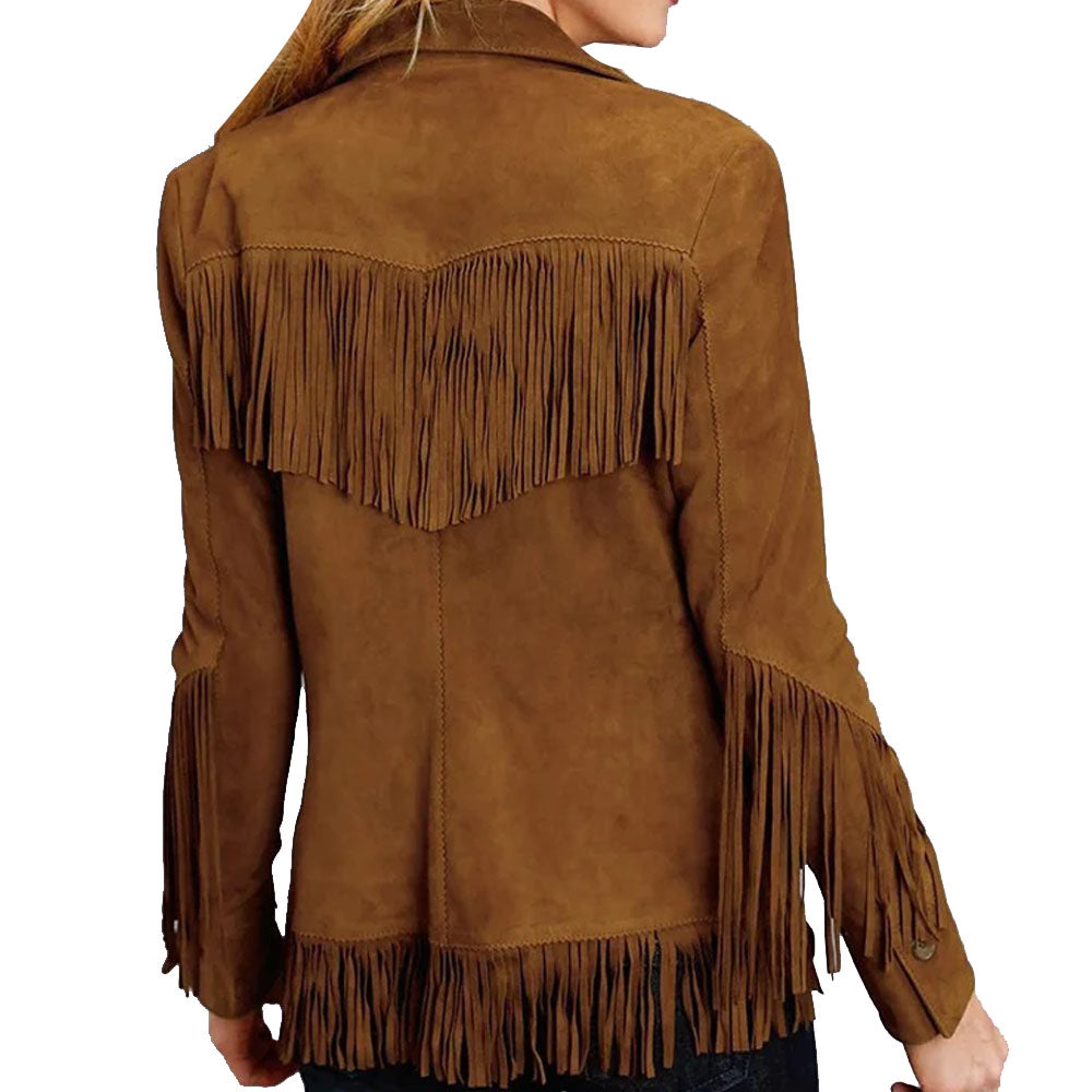 Women's Brown Suede Leather Fringe Jacket - AMSEL LEATHERS