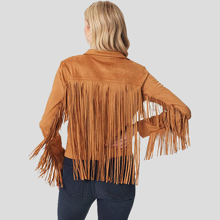 Women's Brown Suede Fringe Jacket - AMSEL LEATHERS