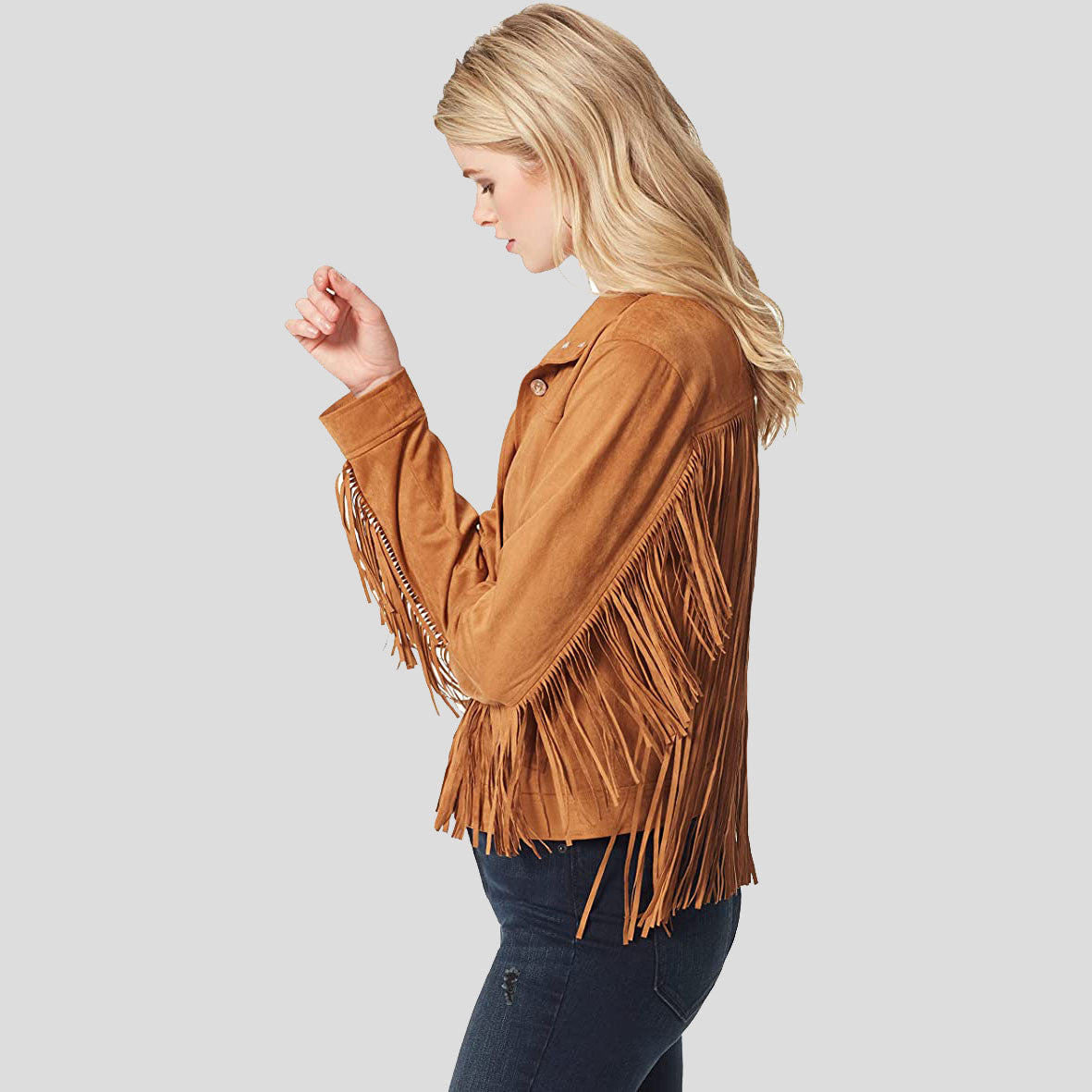 Women's Brown Suede Fringe Jacket - AMSEL LEATHERS