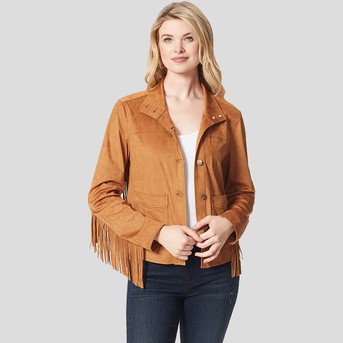 Women's Brown Suede Fringe Jacket - AMSEL LEATHERS