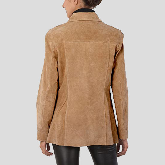 Women's Brown Suede Leather Car Coat - AMSEL LEATHERS