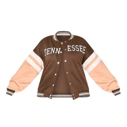 Women's Brown Varsity Leather Bomber Jacket - AMSEL LEATHERS