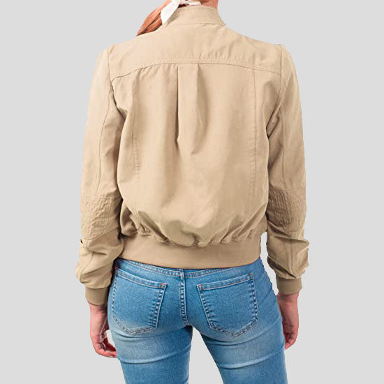 Women's Casual Suede Ribbed Hem Zip Up Bomber Short Jacket - AMSEL LEATHERS