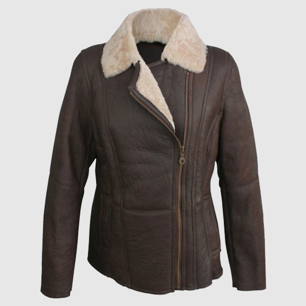 Women's Celene Aviator Sheepskin Leather Coat - AMSEL LEATHERS