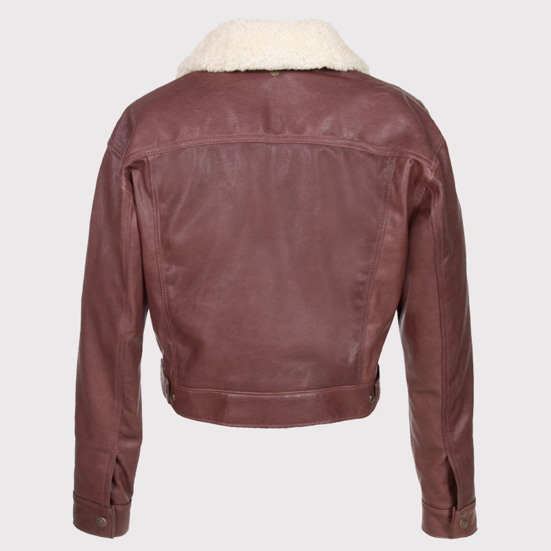 Women's Chestnut Brown Shearling Jacket - AMSEL LEATHERS