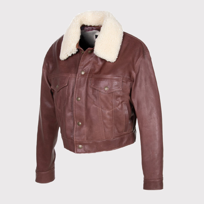 Women's Chestnut Brown Shearling Jacket - AMSEL LEATHERS