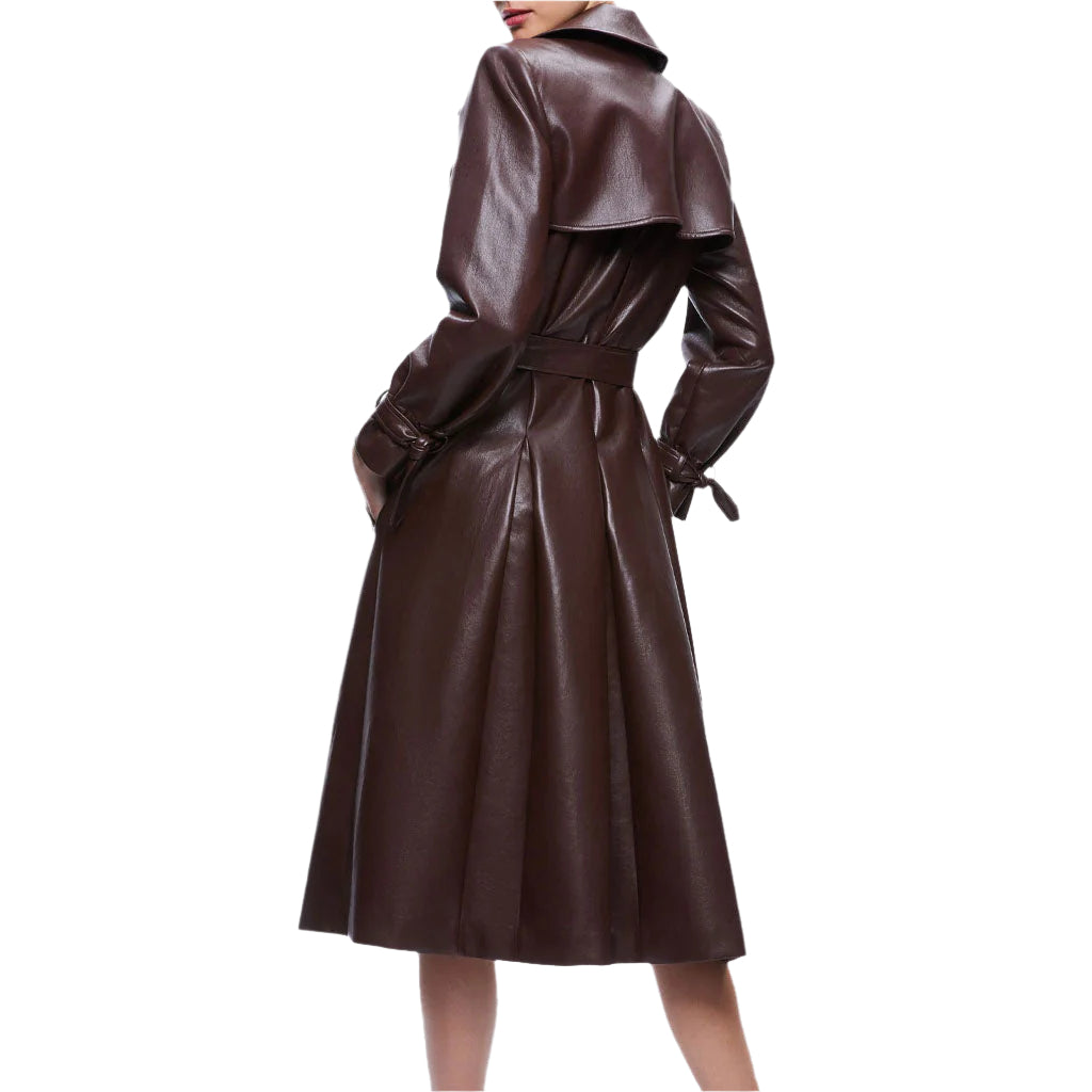 Fall 2023 Women's Chocolate Brown Leather Trench Coat - AMSEL LEATHERS