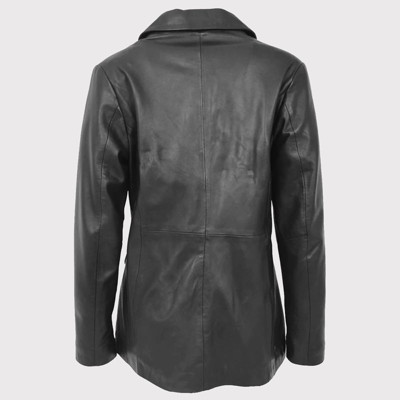 Classic Black Leather Blazer for Women - AMSEL LEATHERS