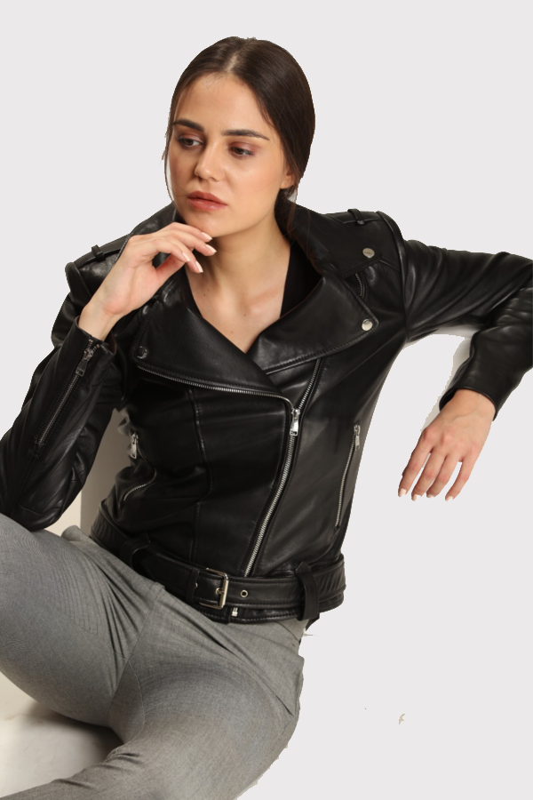 Women's Cool and Classic Black Biker Leather Jacket - AMSEL LEATHERS