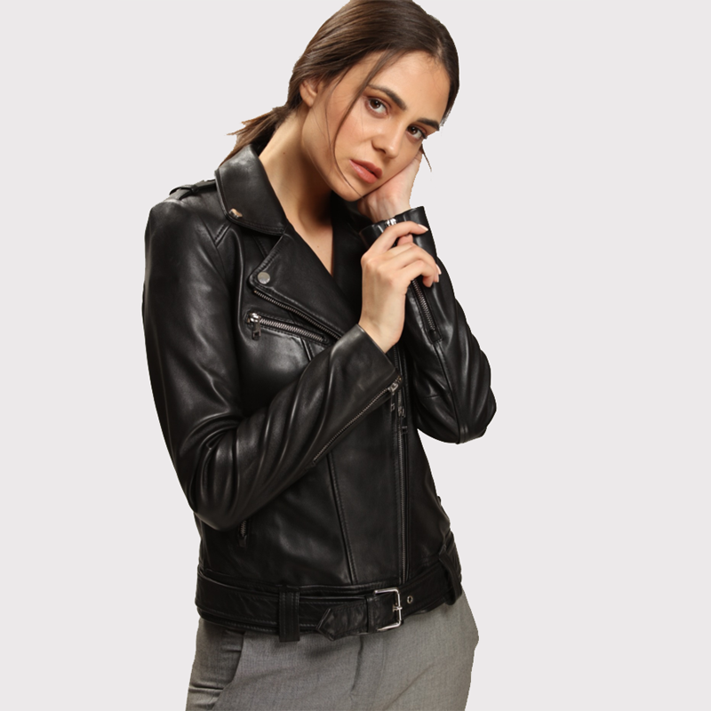 Women's Cool and Classic Black Biker Leather Jacket - AMSEL LEATHERS