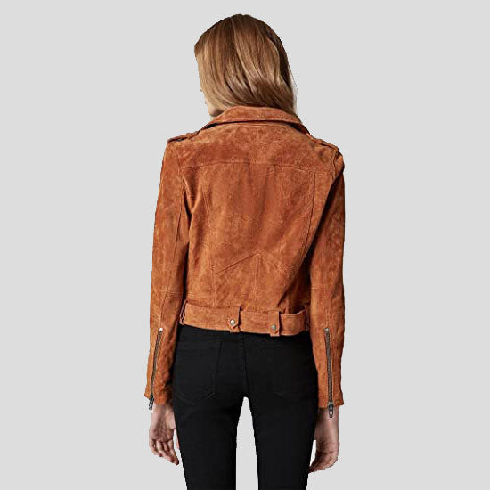 Women's Cropped Suede Leather Motorcycle Jacket - AMSEL LEATHERS