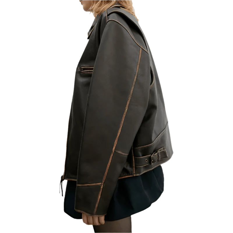 Women's Dark Brown Distressed Vintage Leather Jacket - AMSEL LEATHERS