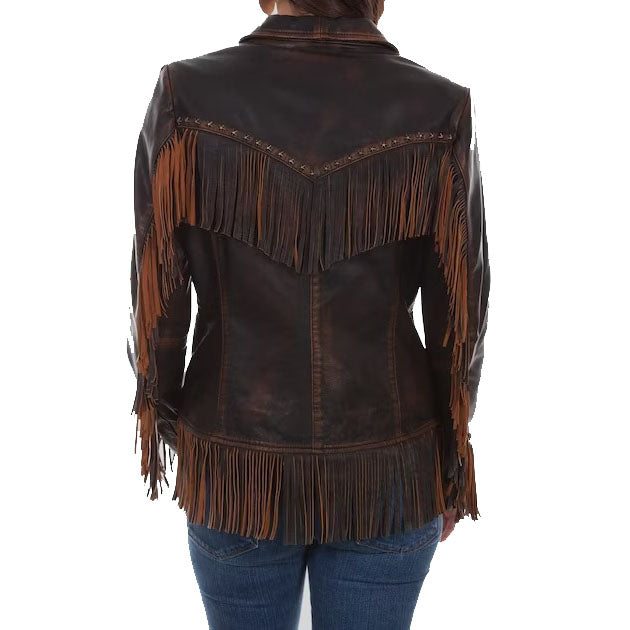 Women's Dark Brown Leather Fringe Jacket - AMSEL LEATHERS