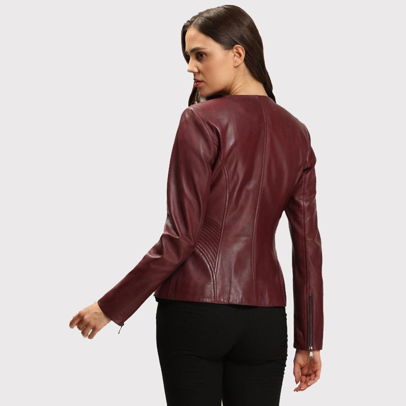 Women's Dark Brown Leather Jacket with Blazer Cut - AMSEL LEATHERS