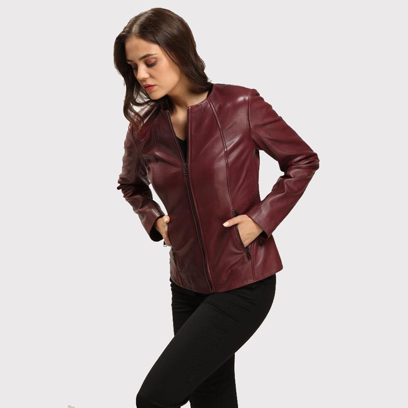 Women's Dark Brown Leather Jacket with Blazer Cut - AMSEL LEATHERS