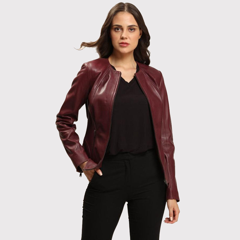 Women's Dark Brown Leather Jacket with Blazer Cut - AMSEL LEATHERS