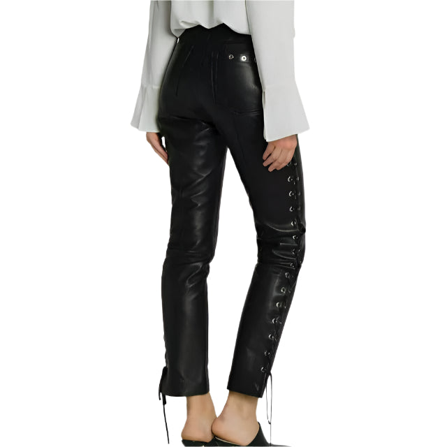 Women's Designer Black Lambskin Leather Pants - AMSEL LEATHERS