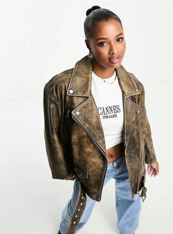 Women's Distressed Vintage Leather Jacket - AMSEL LEATHERS