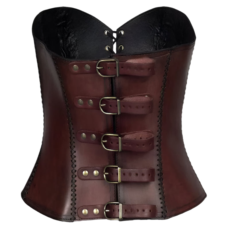 Women's Brown Genuine Leather Corset - AMSEL LEATHERS