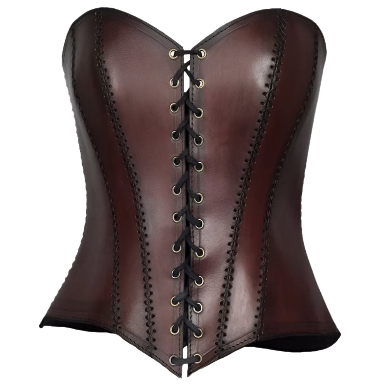 Women's Brown Genuine Leather Corset - AMSEL LEATHERS