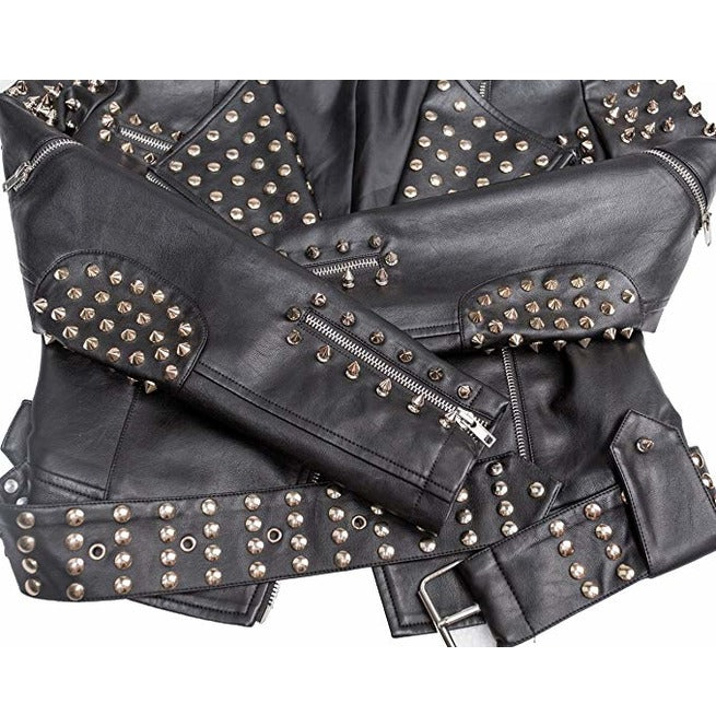 Women Slim Fit Studded Brando Leather Jacket - AMSEL LEATHERS