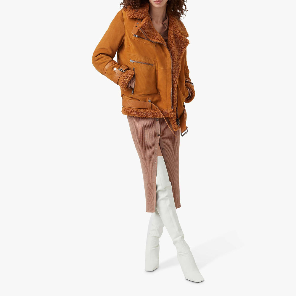 Women's Ginger Sheepskin Shearling Leather Jacket - AMSEL LEATHERS