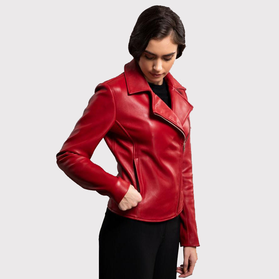 Women's Glamorous Red Leather Jacket - AMSEL LEATHERS