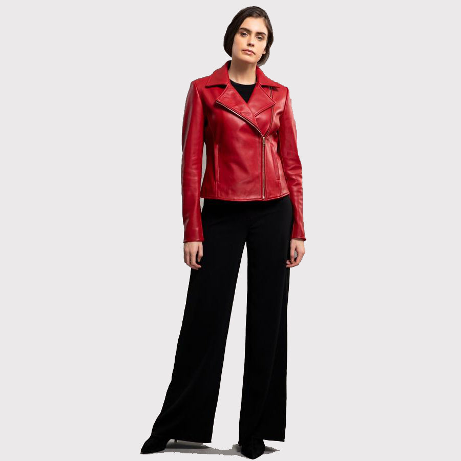 Women's Glamorous Red Leather Jacket - AMSEL LEATHERS