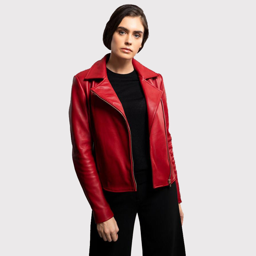 Women's Glamorous Red Leather Jacket - AMSEL LEATHERS