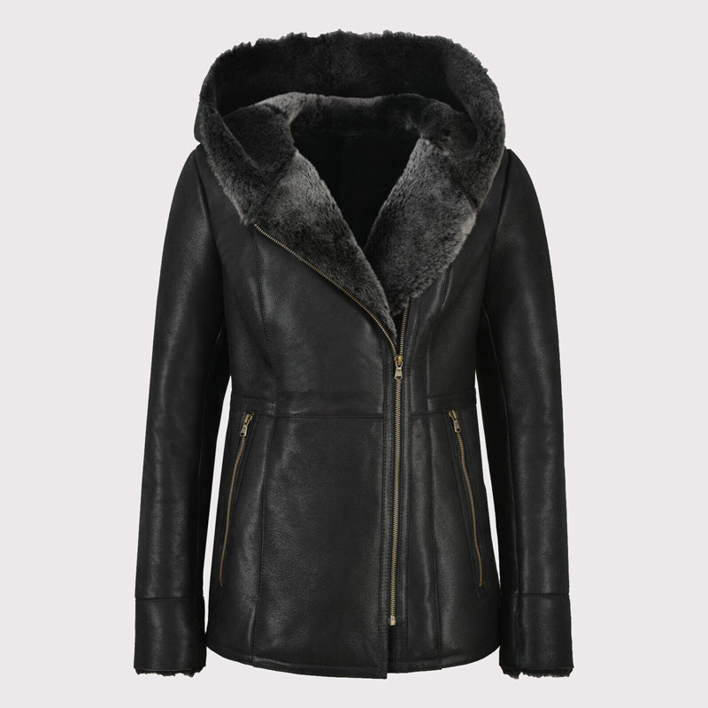 Women's Grey Shearling B3 Flying Sheepskin Jacket - AMSEL LEATHERS