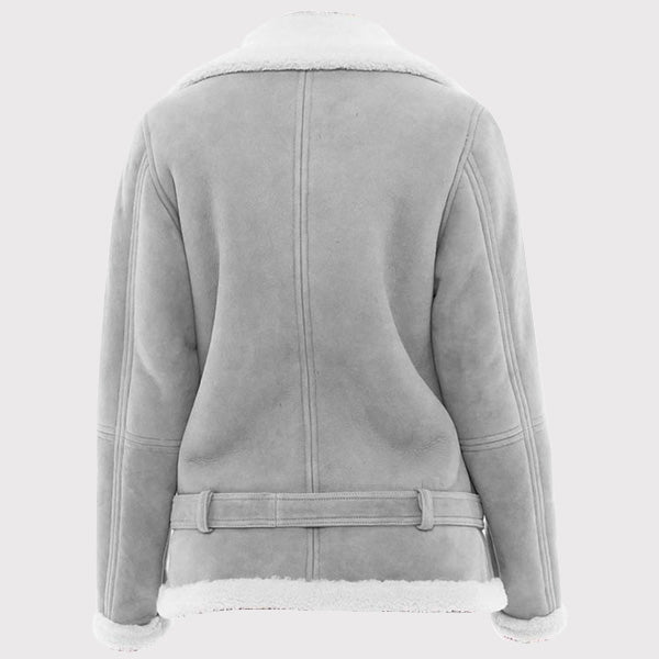 Elegant Women's Grey Suede Shearling Jacket - AMSEL LEATHERS