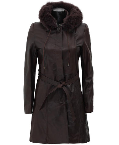 • fur hood leather coat detail close up
