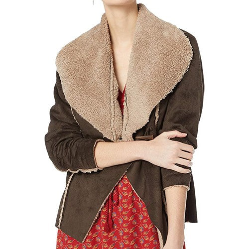 Women's Khaki Shearling Jacket - AMSEL LEATHERS