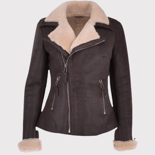 Women's Luxury Aviator Shearling Bomber Jacket - AMSEL LEATHERS