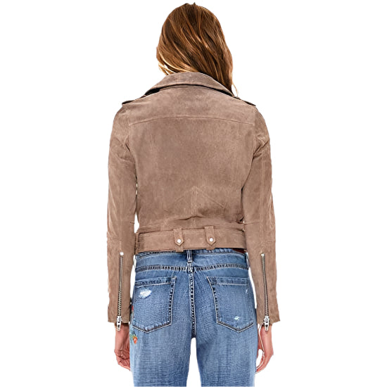 Women's Luxury Cropped Suede Leather Motorcycle Jacket - AMSEL LEATHERS