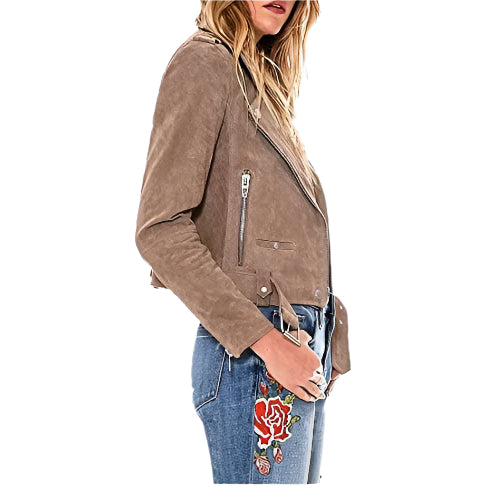 Women's Luxury Cropped Suede Leather Motorcycle Jacket - AMSEL LEATHERS