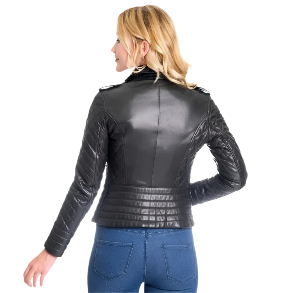 Black Women's Motorbike Biker Leather Jacket - AMSEL LEATHERS