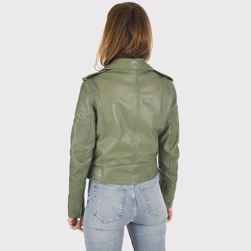 Women's Olive Green Fine Quality Lambskin Leather Jacket - AMSEL LEATHERS