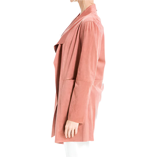 Women's Pink Suede Leather Long Jacket - AMSEL LEATHERS