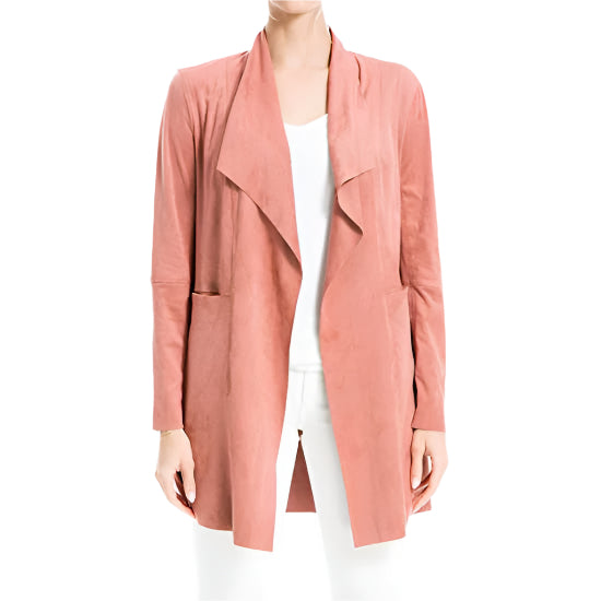 Women's Pink Suede Leather Long Jacket - AMSEL LEATHERS