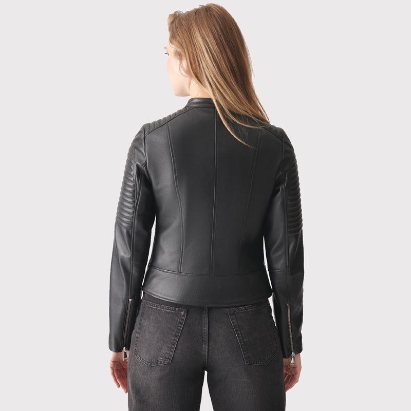 Women's Seamless Black Biker Leather Jacket - AMSEL LEATHERS