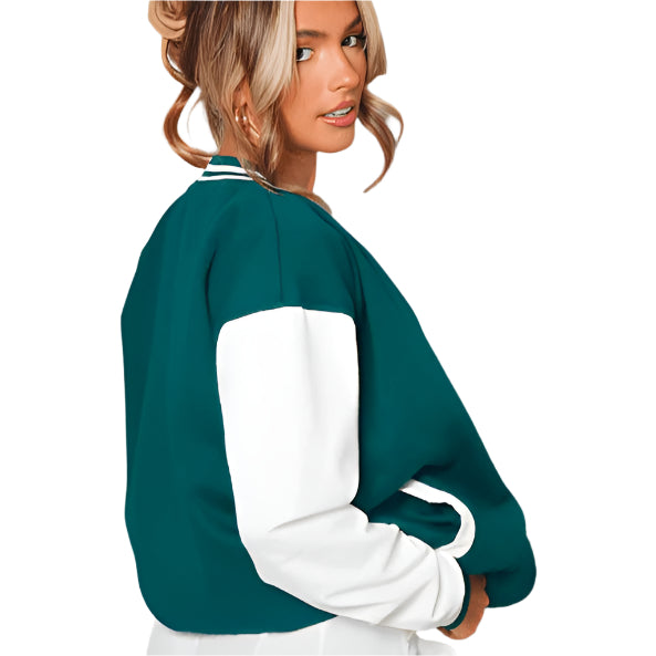 Women's Sea Green Varsity Leather Bomber Jacket - AMSEL LEATHERS