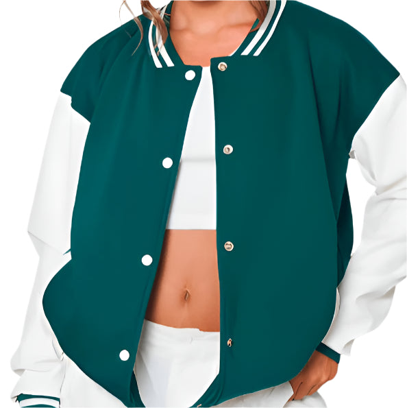 Women's Sea Green Varsity Leather Bomber Jacket - AMSEL LEATHERS