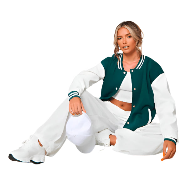 Women's Sea Green Varsity Leather Bomber Jacket - AMSEL LEATHERS