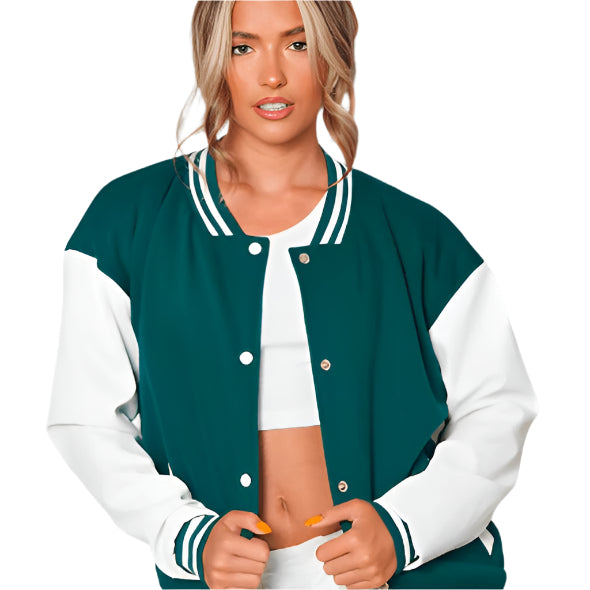 Women's Sea Green Varsity Leather Bomber Jacket - AMSEL LEATHERS